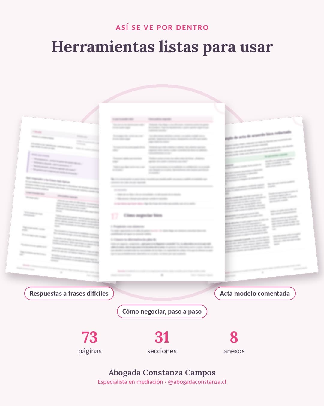 Así se ve por dentro: 73 páginas, 31 secciones y 8 anexos, con respuestas a frases difíciles, cómo negociar paso a paso y un acta modelo comentada