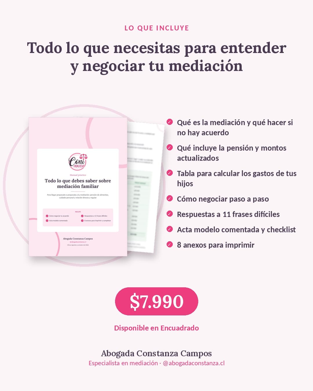 Lo que incluye el manual de mediación, a $7.990, disponible en Encuadrado